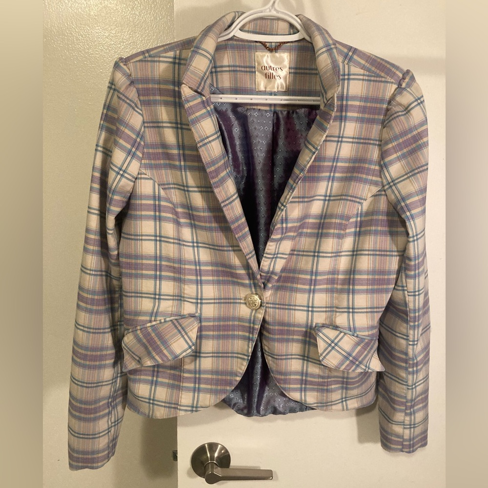 Vintage Women's Plaid Blazer - Purple